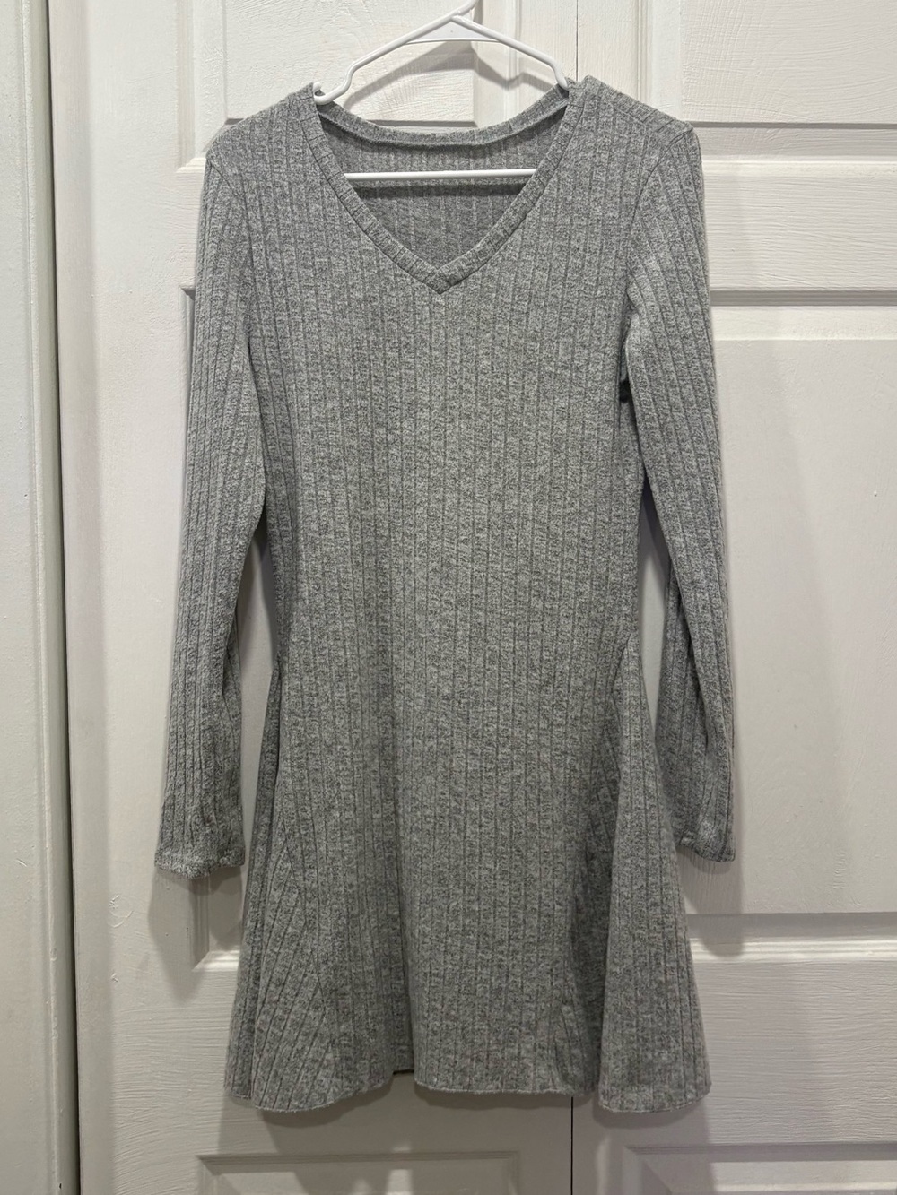 Unbranded Gray Ribbed Long Sleeve Flowy Mini Dress - Size Large